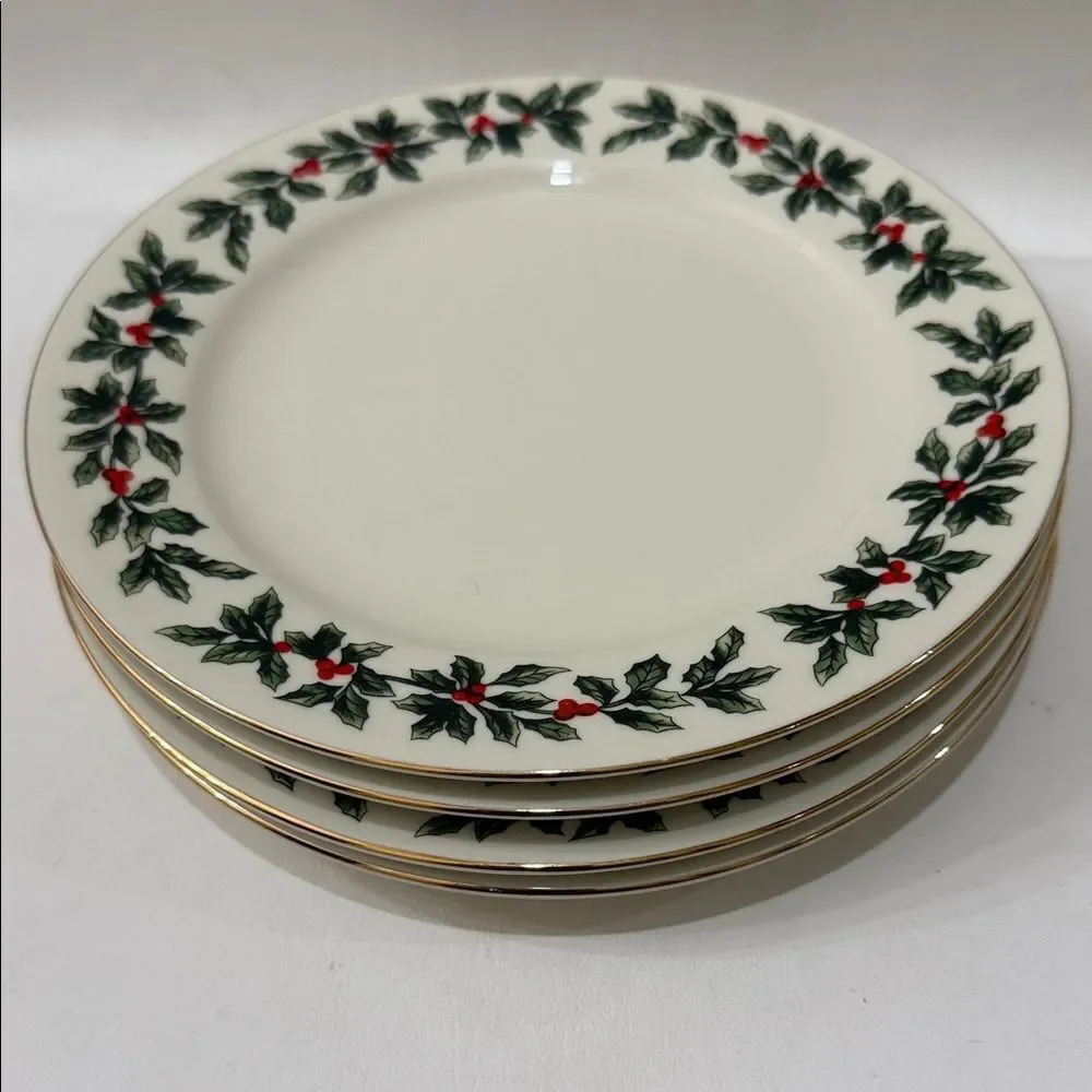 Formalities Baum Bros Holly Collection Festive Design 4 Salad Dessert Plates